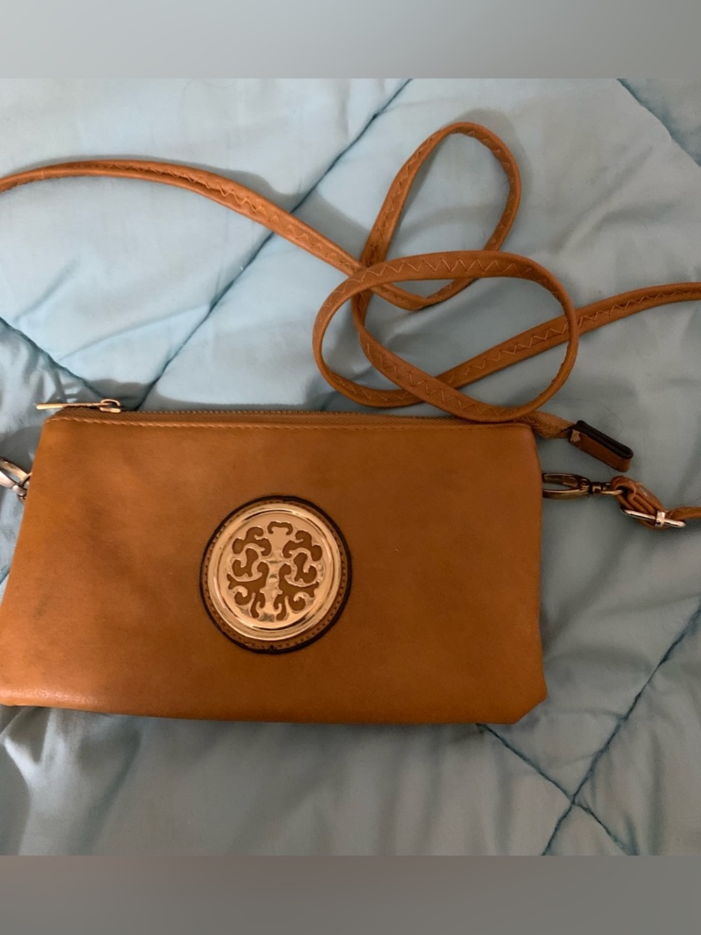 Tory Burch Tan Leather Crossbody with Signature Medallion